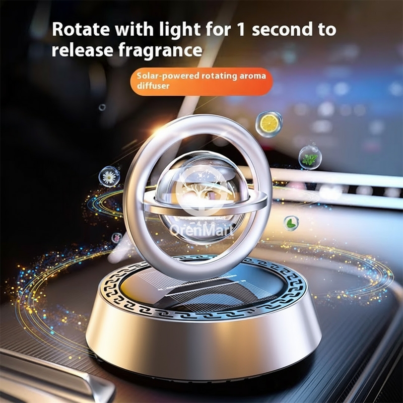 Rotating Crystal Ball Car Perfume Showpiece – Solar-Powered Interplanetary Dashboard Design view 3