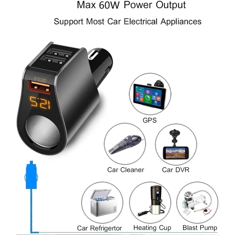High Quality Car Charger 3 USB And 1 Chocket