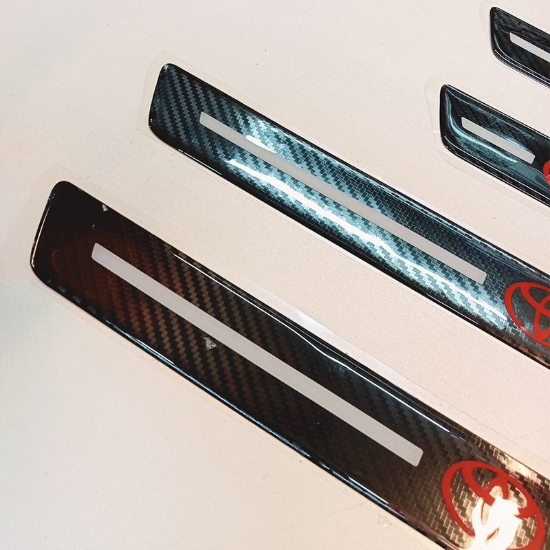 Mazda 3 Accessories 4Pcs For Car Door Sill Protector Reflective 4D Carbon Fiber Leather Sticker Decoration Entry Guard Door Sill Scuff Plate Stickers Auto Accessories Interior Car Cleaner