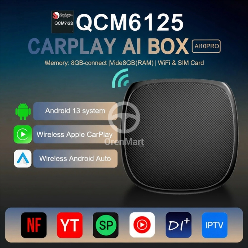 Car Smart Box Android CarPlay AI Box – QCM6125 CPU, 8GB RAM +