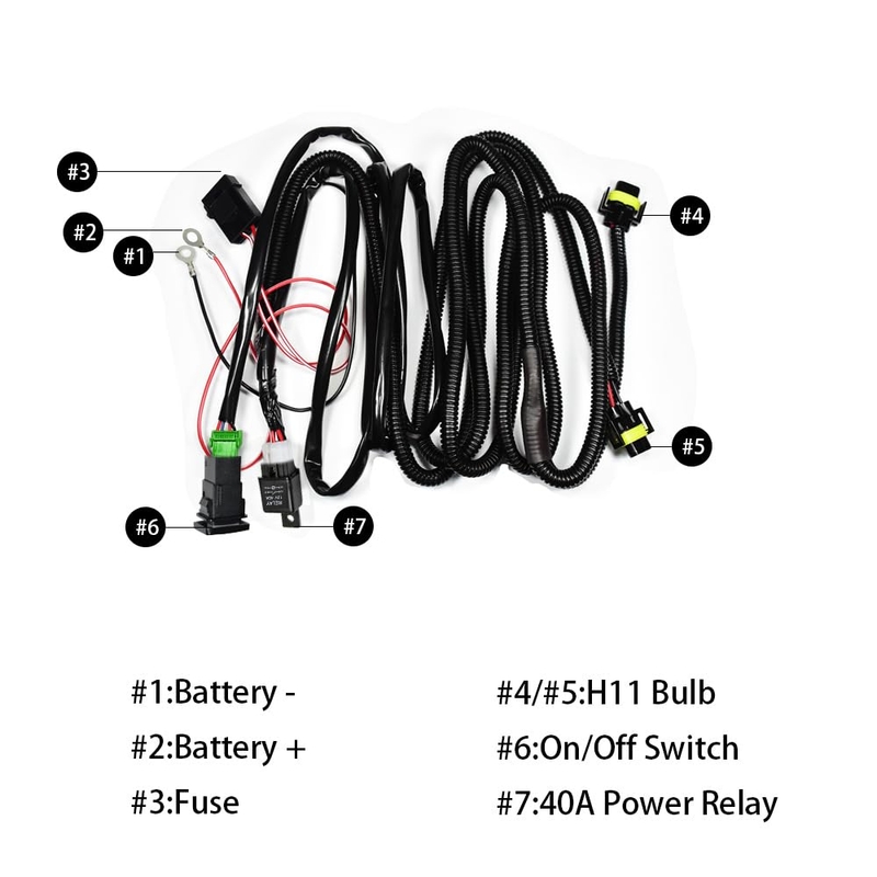 Universal 12V Fog Light Wiring Harness Cable Kit – 40A Relay & Switch Included