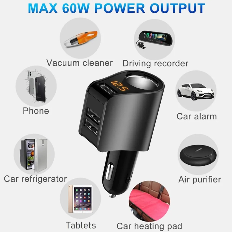 High Quality Car Charger 3 USB And 1 Chocket