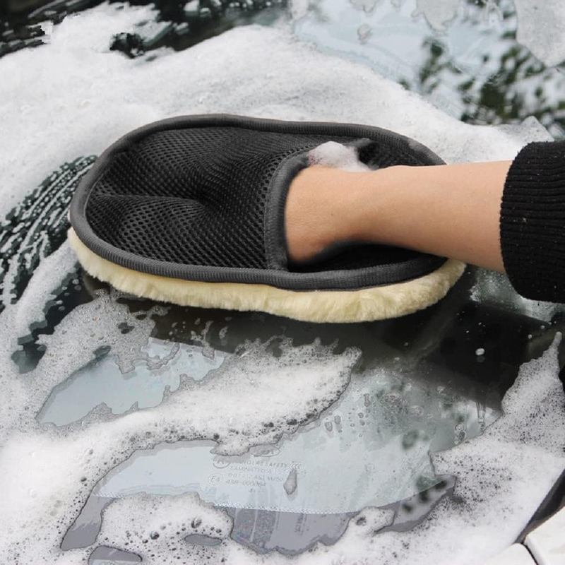 Wool Car Wash Gloves, Microfiber Wool Soft Automotive Car Washing Cleaning Glove Bear Claw Scratch Free 2ps view 6
